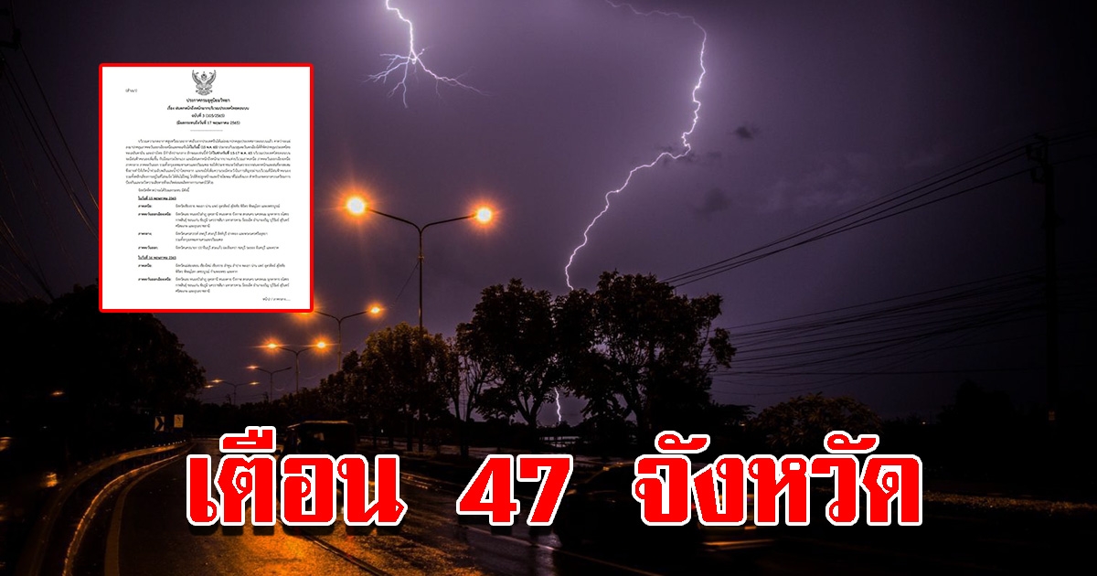 กรมอุตุฯ ประกาศฉบับที่3 เตือน 47 จังหวัด