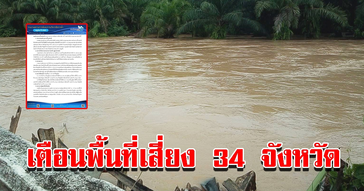 เตือน 34 จังหวัด น้ำท่วมฉับพลัน จากฝนตกต่อเนื่อง ถึง 25 พ.ค.นี้