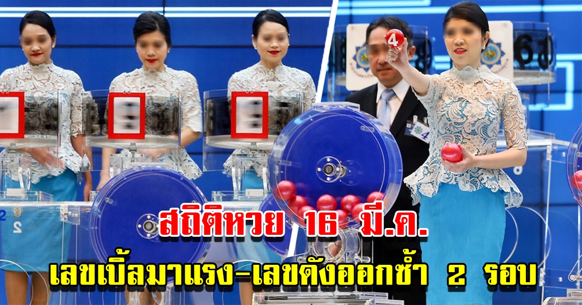 ส่องสถิติหวยออกวันที่ 16 มีนาคม เลขเบิ้ลมาแรง พบเลขดังเคยออกซ้ำ 2 รอบ