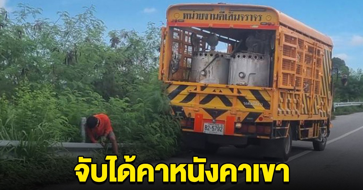 หนุ่มทำเนียน เอารถตีเส้นถนนทางหลวง ออกขโมยการ์ดเรลถนน