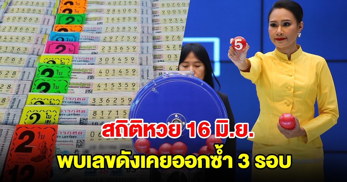 ส่องสถิติหวยออก 16 มิ.ย. ย้อนหลัง 20 ปี พบเลขดังเคยออกซ้ำ 3 รอบ