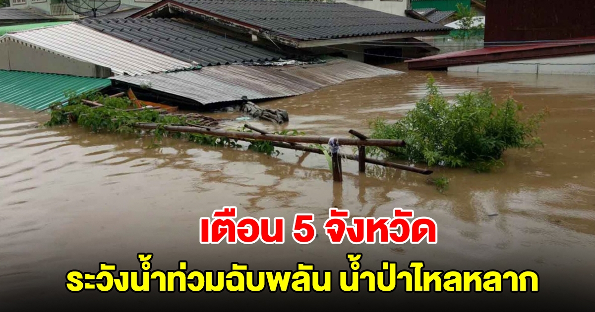 ปภ. เตือน 5 จังหวัด 15 อำเภอ ระวังน้ำท่วมฉับพลัน น้ำป่าไหลหลาก