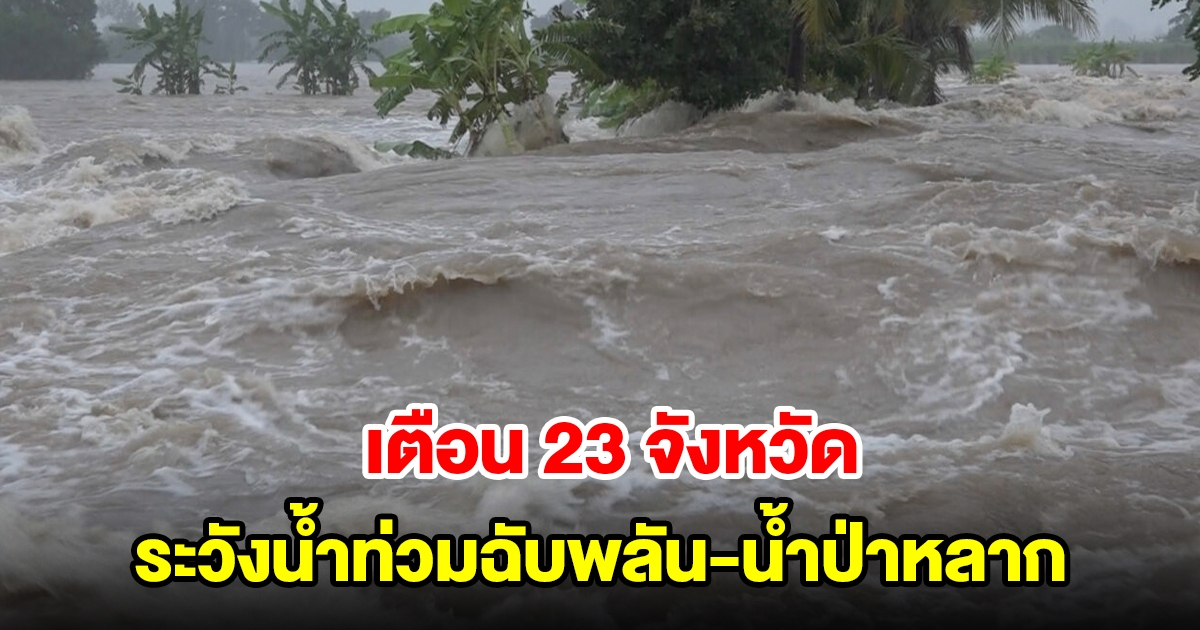 ปภ.เตือน 23 จังหวัด เฝ้าระวังน้ำท่วมฉับพลัน-น้ำป่าหลาก น้ำล้นตลิ่ง และดินถล่ม