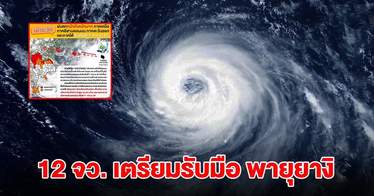 ประกาศเตือน 12 จังหวัด เตรียมรับมืออิทธิพล พายุยางิ 7-9 กันยายน 67