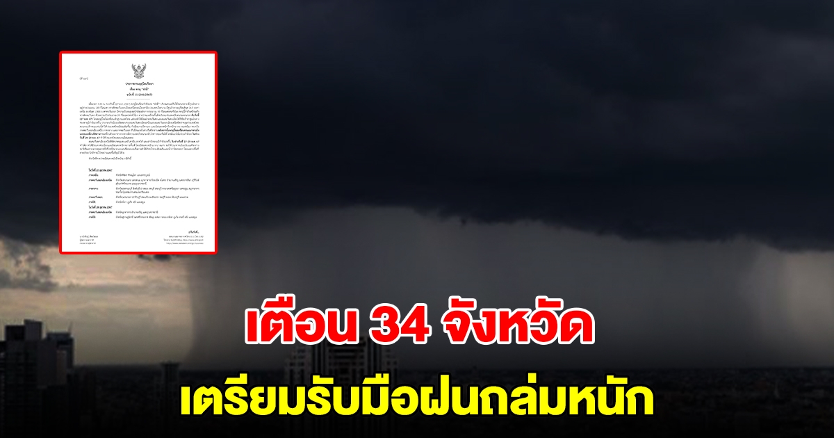 เปิดรายชื่อ 34 จังหวัด เตรียมรับมือฝนถล่มหนัก