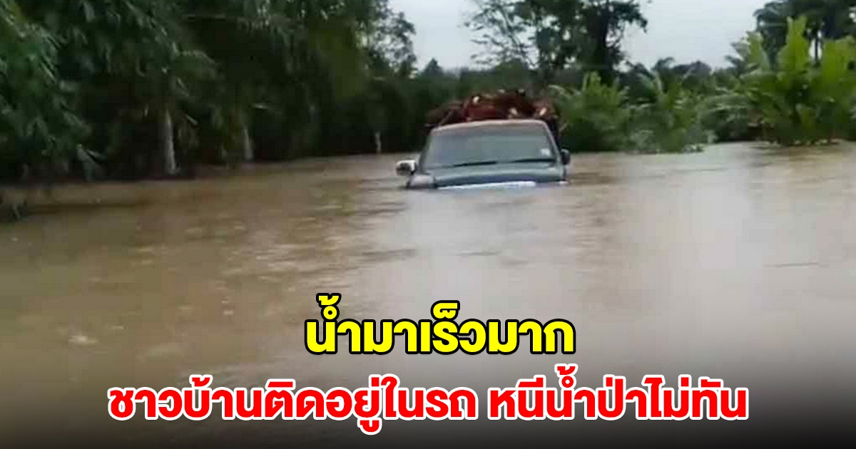 ชาวบ้านติดอยู่ในรถกลางน้ำป่า หลังกำลังขับรถกลับบ้าน น้ำหลากมาเร็วมาก หนีไม่ทัน