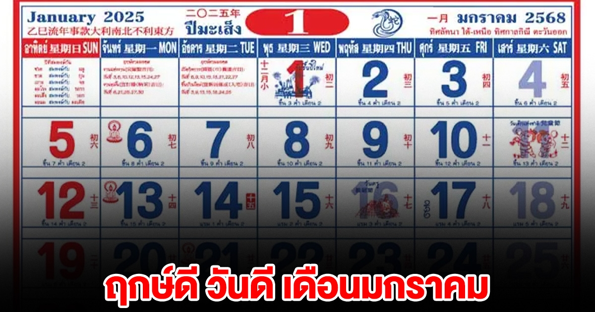 ฤกษ์ดี วันดี เดือนมกราคม เสริมสิริมงคล